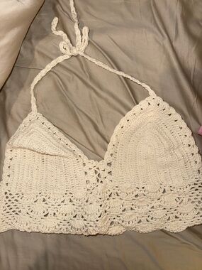 REVOLVE Cream Crochet Halter Swim Coverup Top
